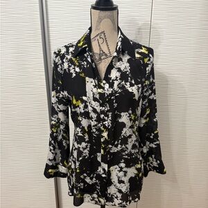 Alice + Olivia Black, White, and Yellow Button Down Shirt